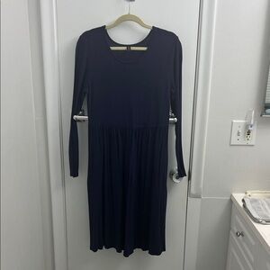 Elegant Long Sleeve Navy Dress